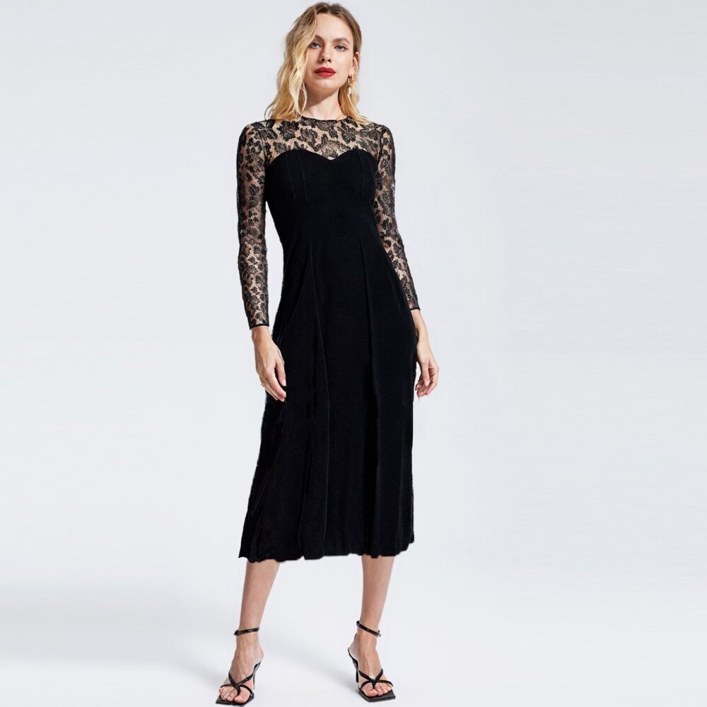 Vintage Orite Velvet Burnout Midi Cocktail Dress Sweetheart Neck Evening Black